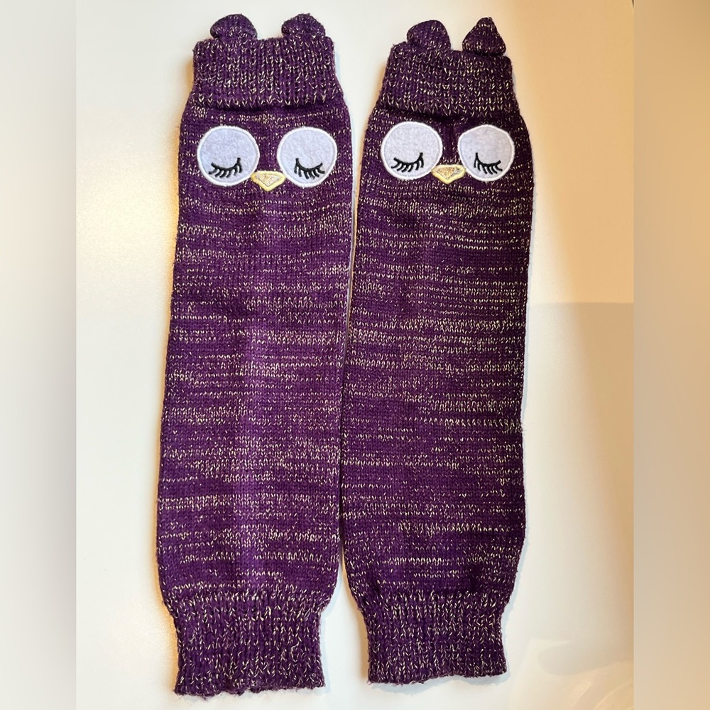 Purple Owl Knit Knit Leg Warmers